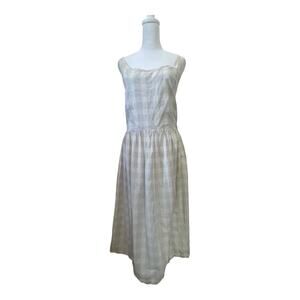 Laude The Label Dress XL Strappy Tiered Maxi Dress Natural Cotton Check Summer